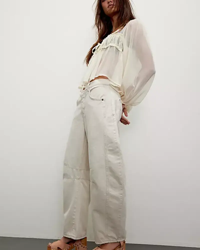 Free People Good Luck Mid-Rise Barrel Jeans | Milk