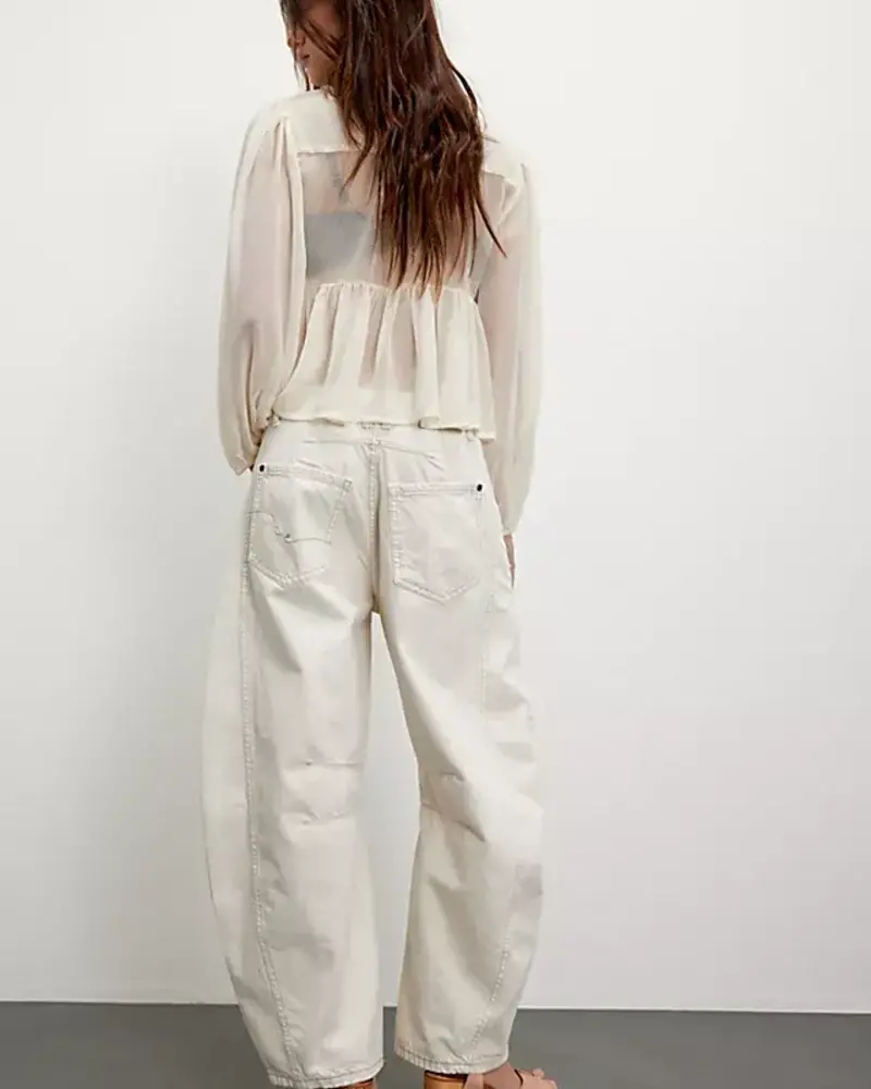 Free People Good Luck Mid-Rise Barrel Jeans | Milk