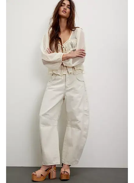 Free People Good Luck Mid-Rise Barrel Jeans | Milk