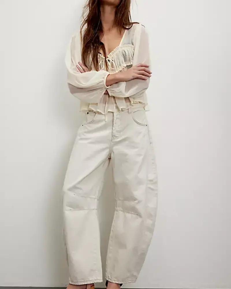 Free People Good Luck Mid-Rise Barrel Jeans | Milk
