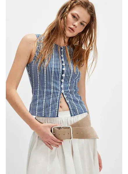 Free People Tilly Printed Vest | Navy