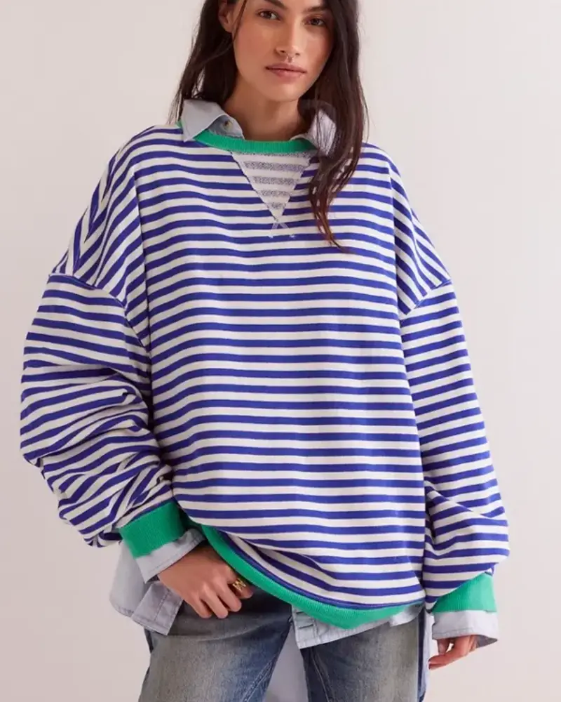 Free People Classic Striped Oversized Crewneck | Sand Dollar