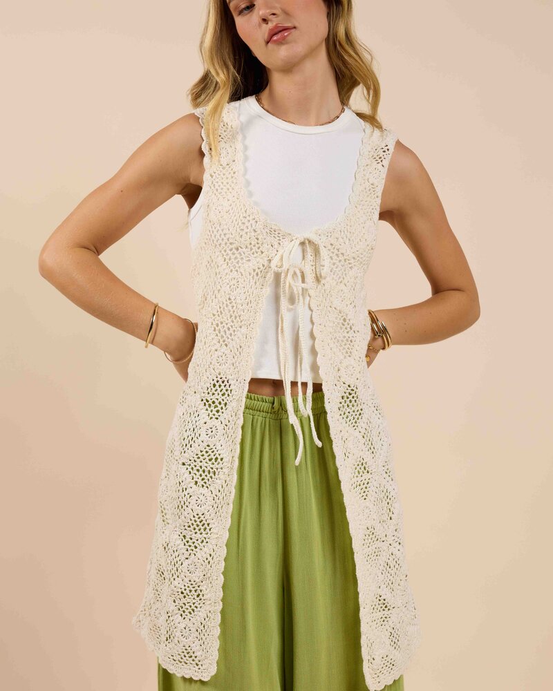 Fell For You Crochet Front Tie Cardigan