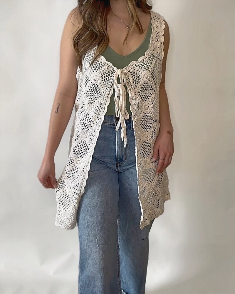 Fell For You Crochet Front Tie Cardigan