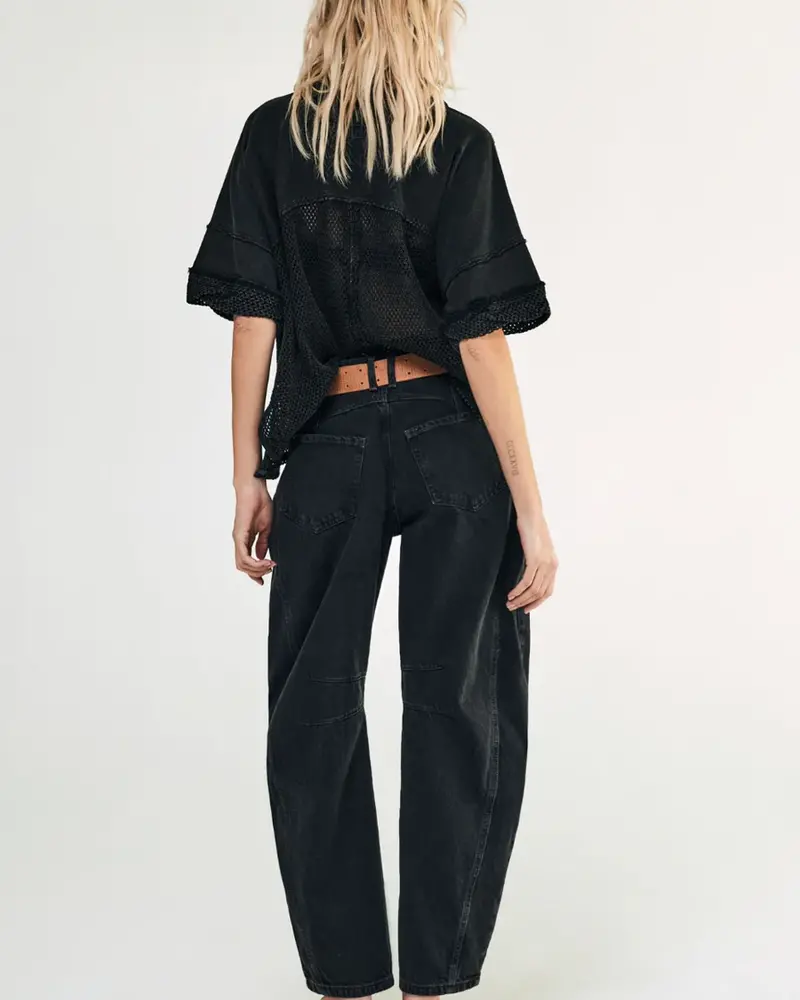 Free People Good Luck Mid-Rise Barrel Jeans | Black