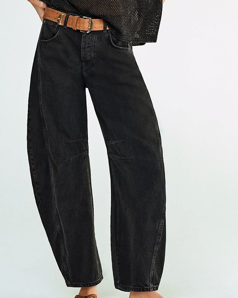 Free People Good Luck Mid-Rise Barrel Jeans | Black