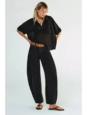 Free People Good Luck Mid-Rise Barrel Jeans | Black