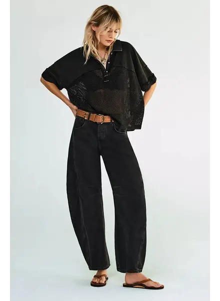Free People Good Luck Mid-Rise Barrel Jeans | Black