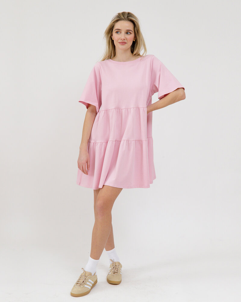 Tiered T-Shirt Dress | Bows Pink