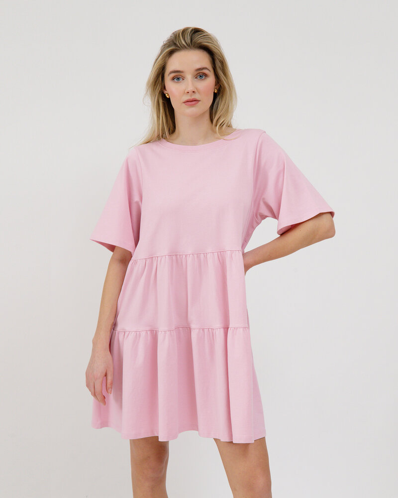 Tiered T-Shirt Dress | Bows Pink