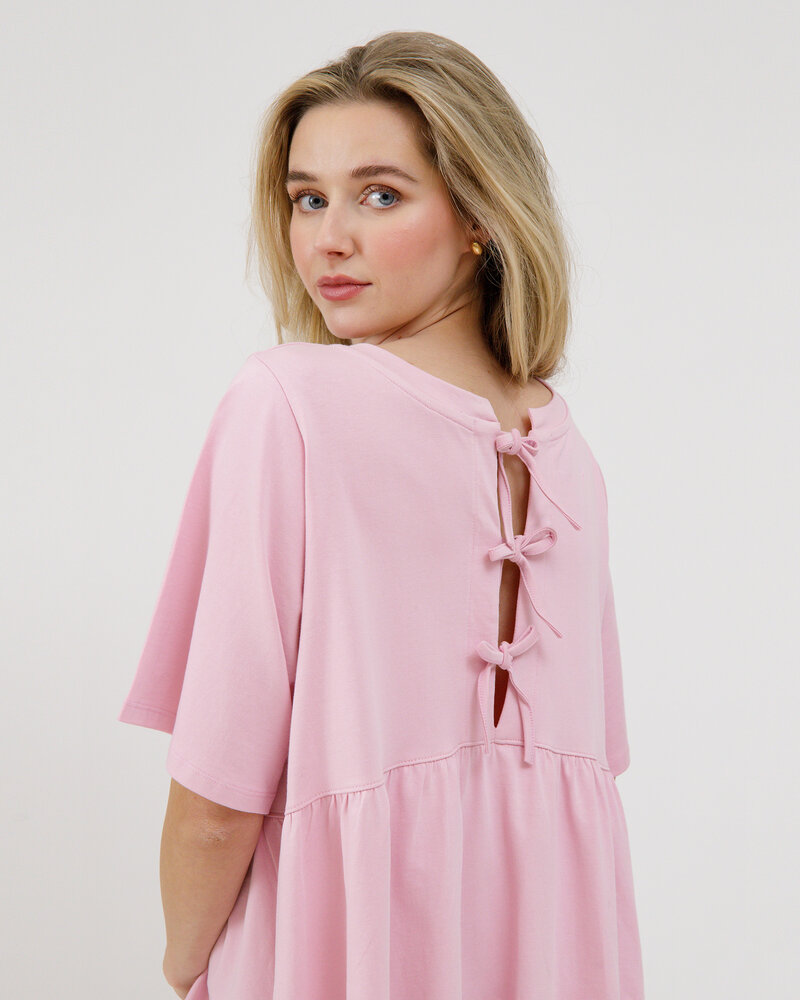 Tiered T-Shirt Dress | Bows Pink