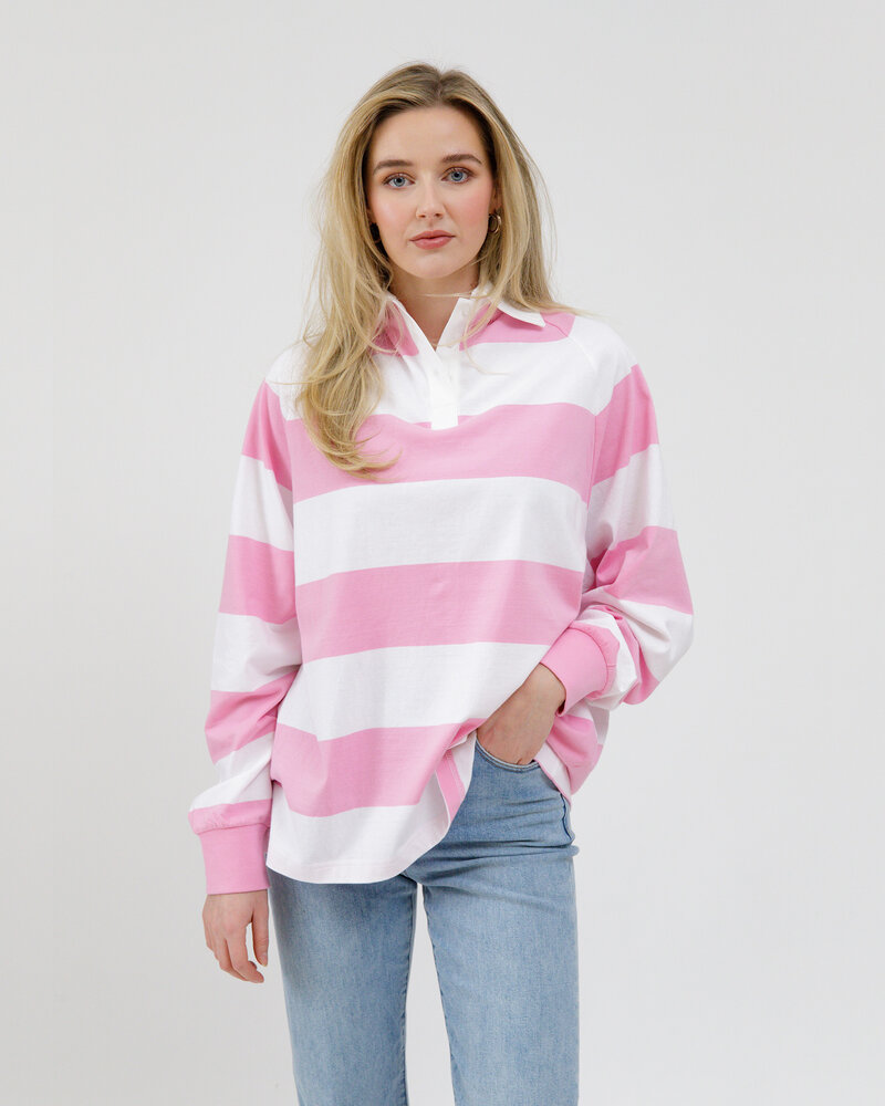Stripe Rugby Polo | Retro Pink