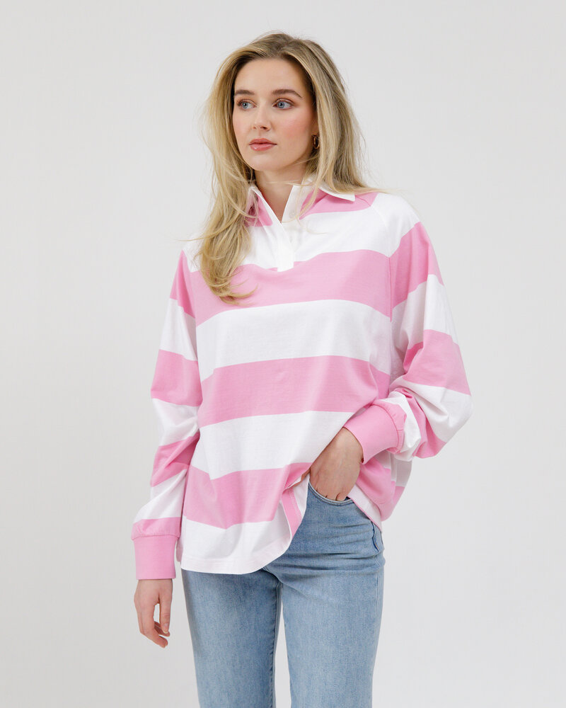 Stripe Rugby Polo | Retro Pink