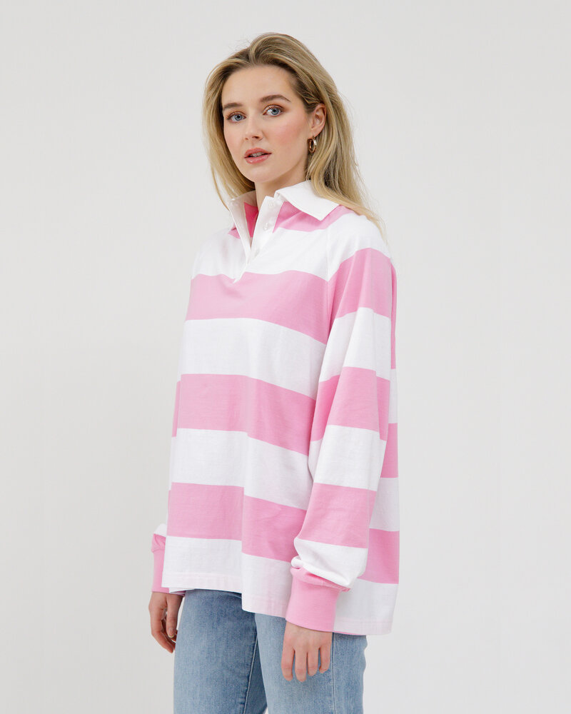 Stripe Rugby Polo | Retro Pink