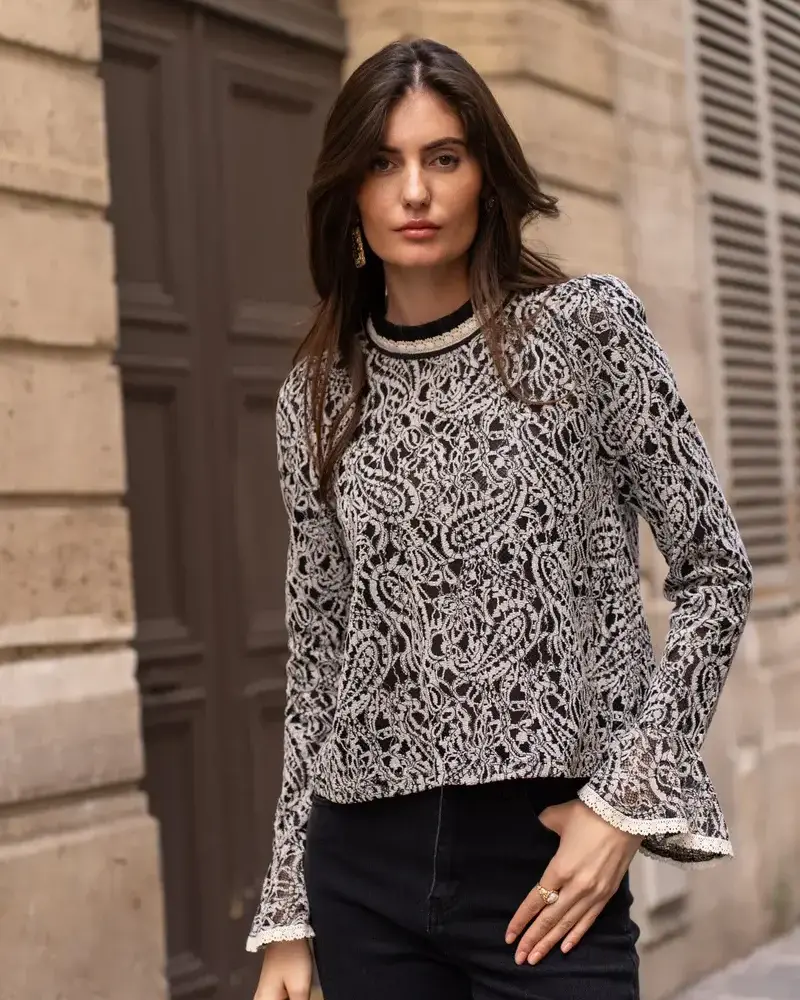 Hallie High-Neck Lace Blouse | Black