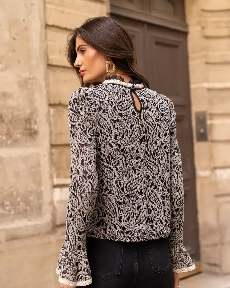 Hallie High-Neck Lace Blouse | Black