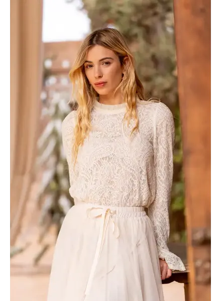Hallie High-Neck Lace Blouse | Ecru