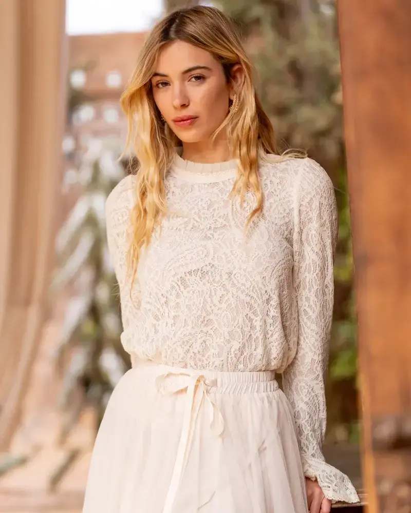 Hallie High-Neck Lace Blouse | Ecru