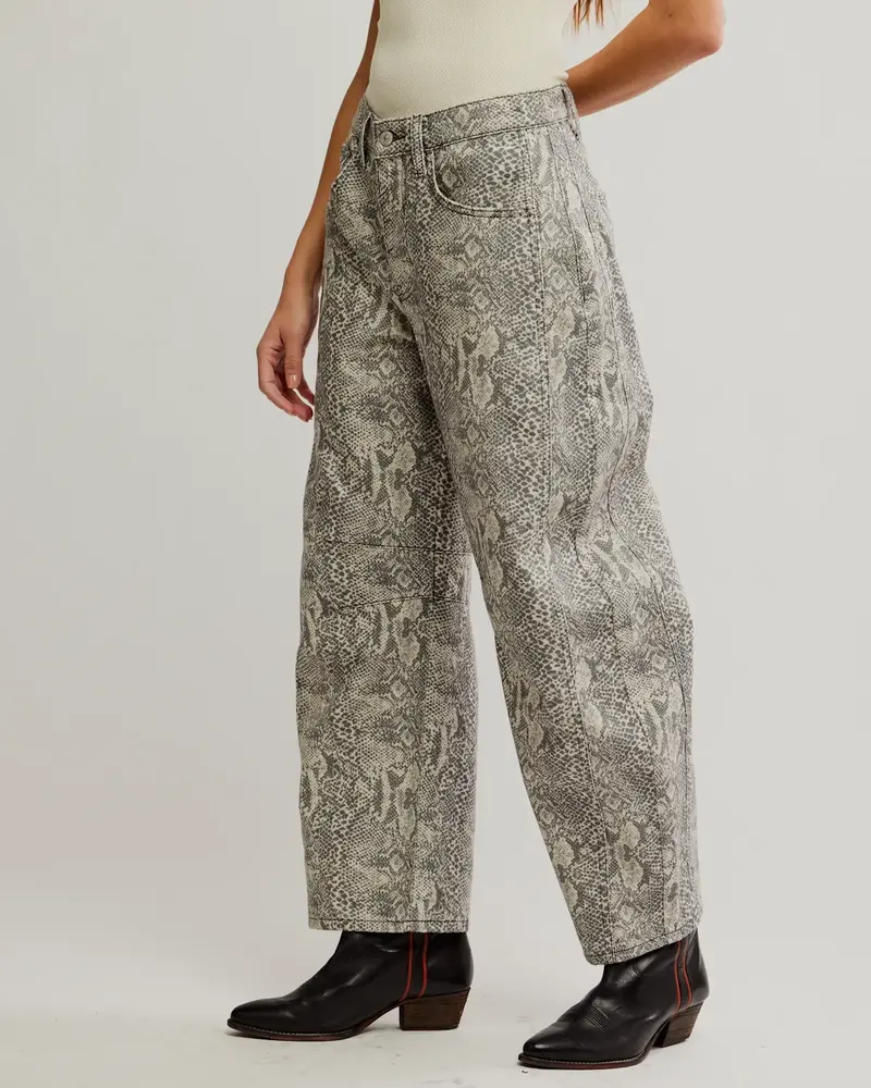 Free People Good Luck Printed Barrel Jeans | Snake