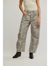 Free People Good Luck Printed Barrel Jeans | Snake