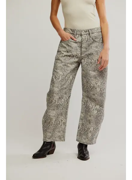 Free People Good Luck Printed Barrel Jeans | Snake