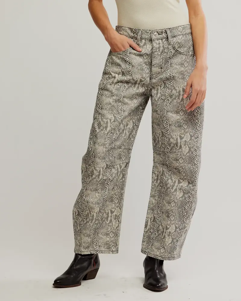 Free People Good Luck Printed Barrel Jeans | Snake