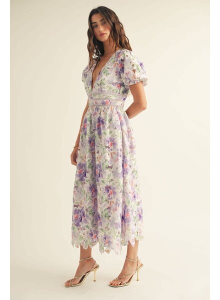 Calantha Floral Lace Flare Midi Dress