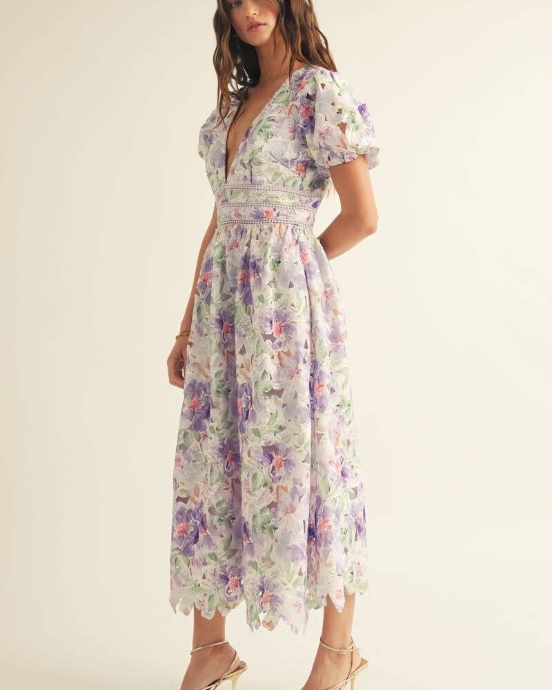 Calantha Floral Lace Flare Midi Dress