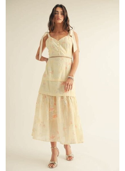 Lyra Floral Embroiderd Midi Dress | Yellow