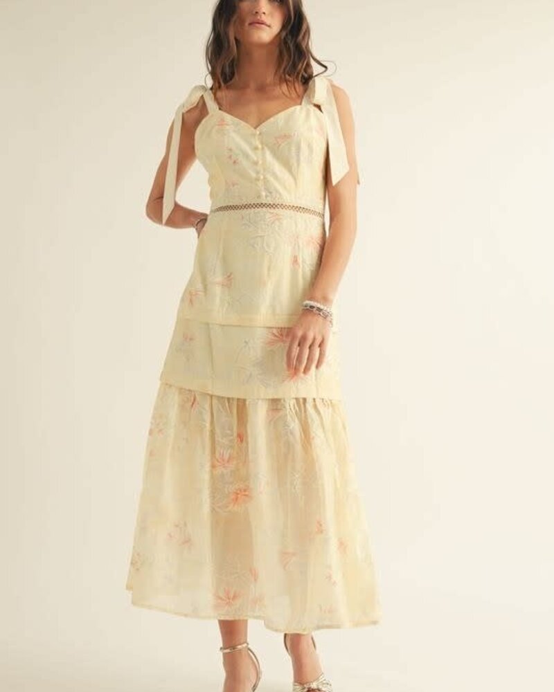 Lyra Floral Embroiderd Midi Dress | Yellow