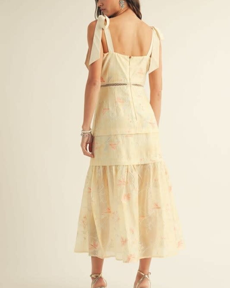 Lyra Floral Embroiderd Midi Dress | Yellow
