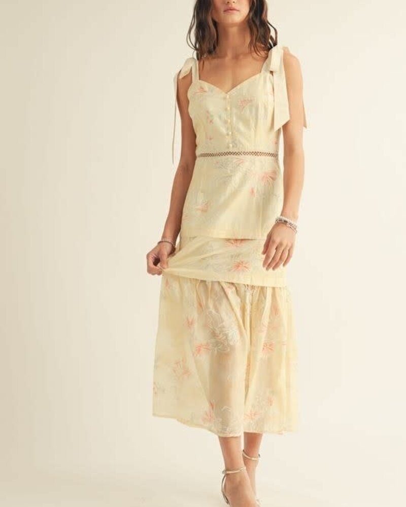 Lyra Floral Embroiderd Midi Dress | Yellow