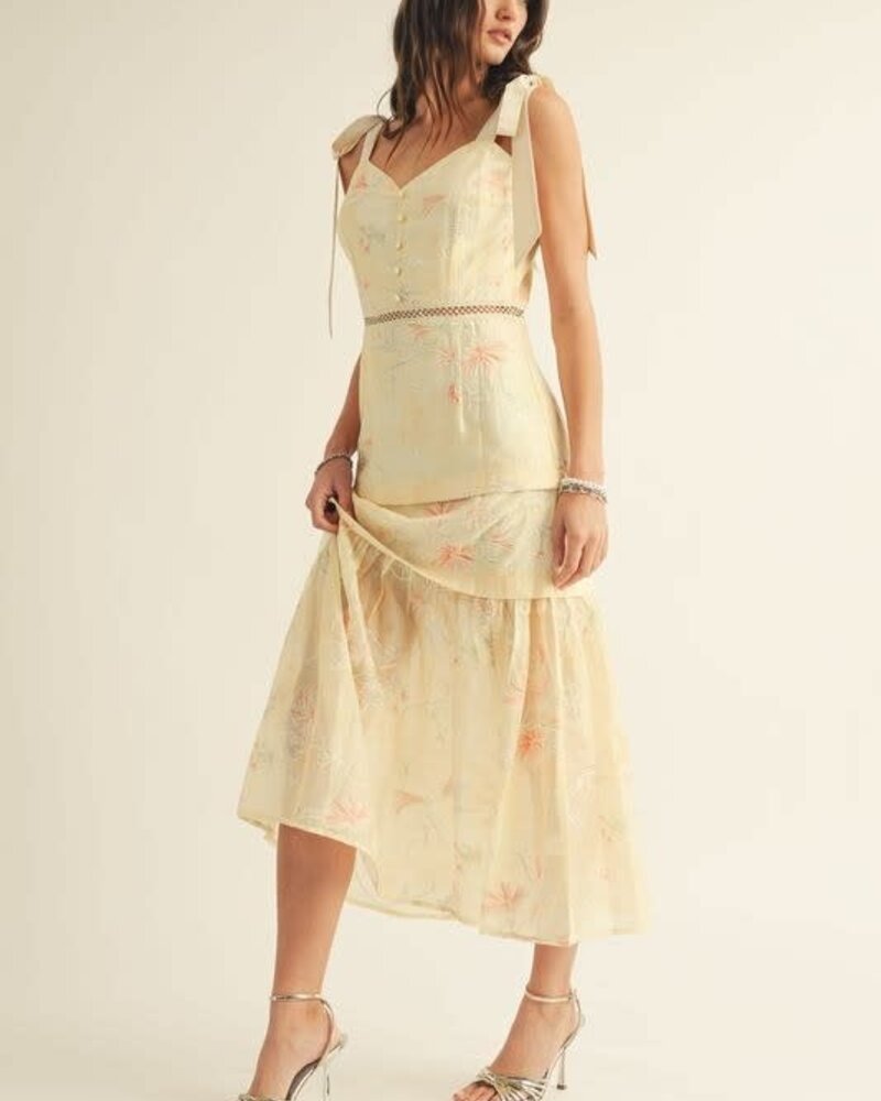 Lyra Floral Embroiderd Midi Dress | Yellow