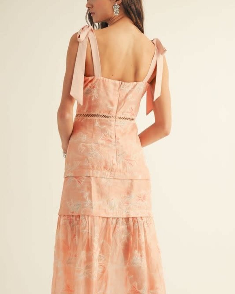 Lyra Floral Embroiderd Midi Dress | Coral