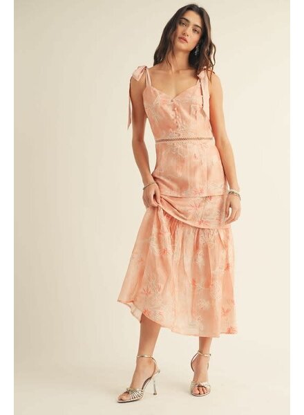 Lyra Floral Embroiderd Midi Dress | Coral