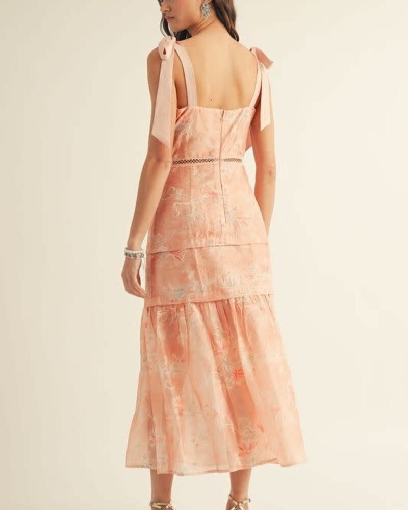 Lyra Floral Embroiderd Midi Dress | Coral
