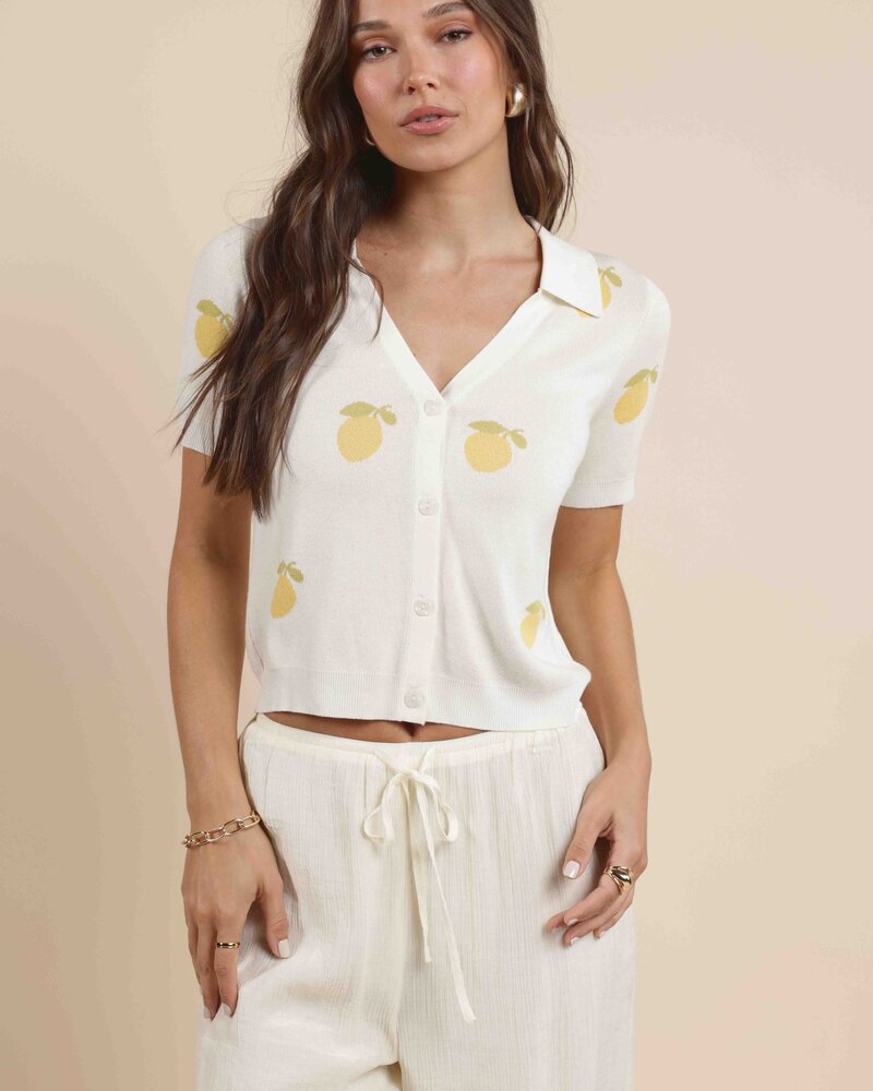 Citron Embroidered Lemon Knit Top