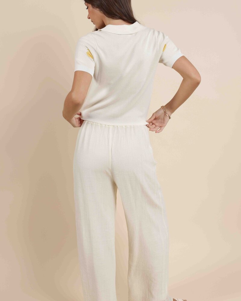 Citron Embroidered Lemon Knit Top