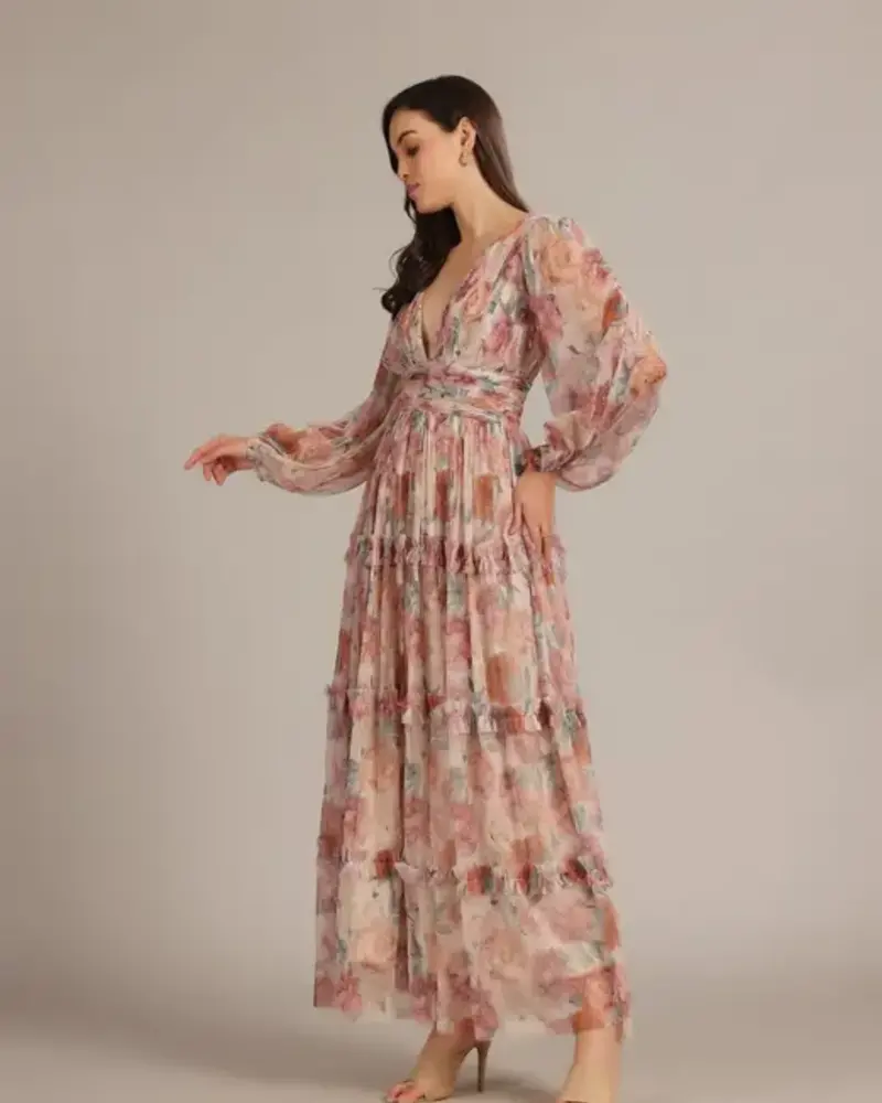 Lydia Maxi Dress | Brown Floral
