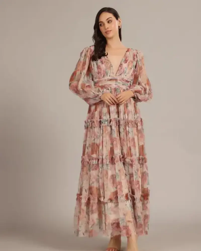 Lydia Maxi Dress | Brown Floral