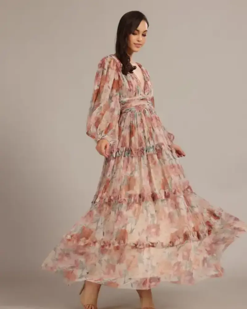 Lydia Maxi Dress | Brown Floral