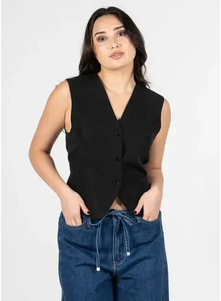 Connie Open Back Tie Vest | Black