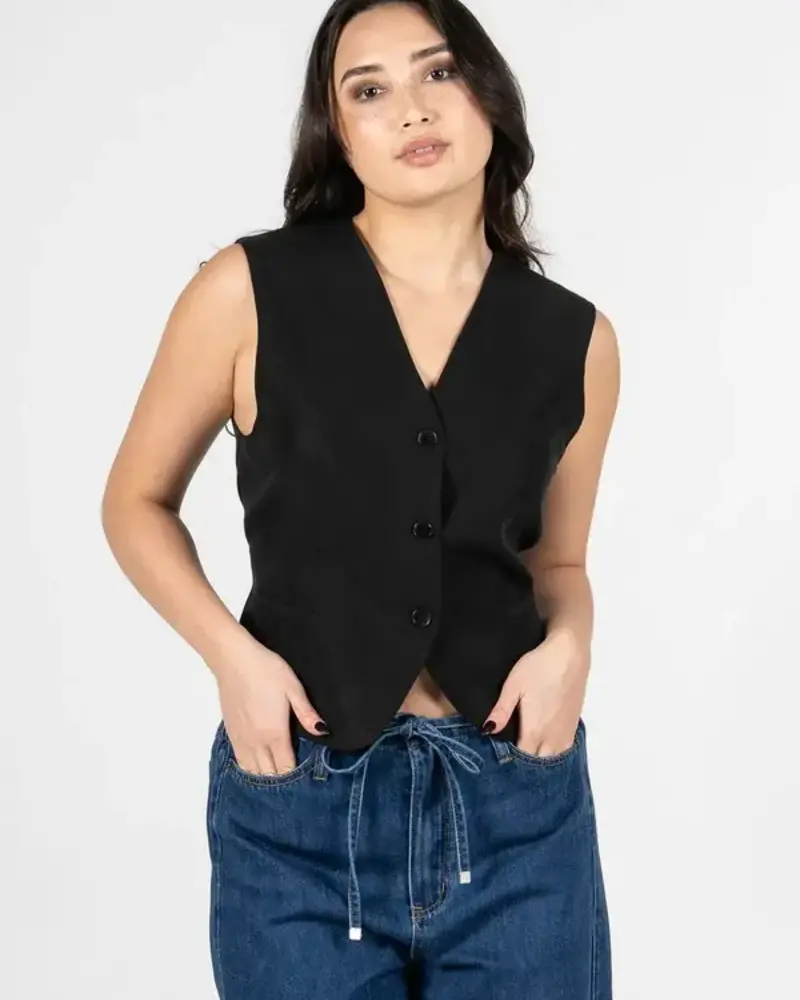 Connie Open Back Tie Vest | Black