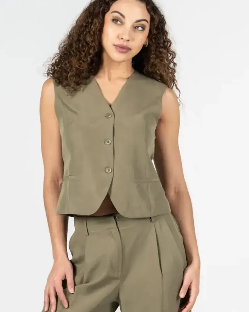 Connie Open Back Tie Vest | Olive