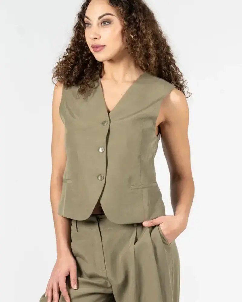 Connie Open Back Tie Vest | Olive