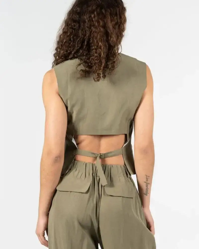Connie Open Back Tie Vest | Olive