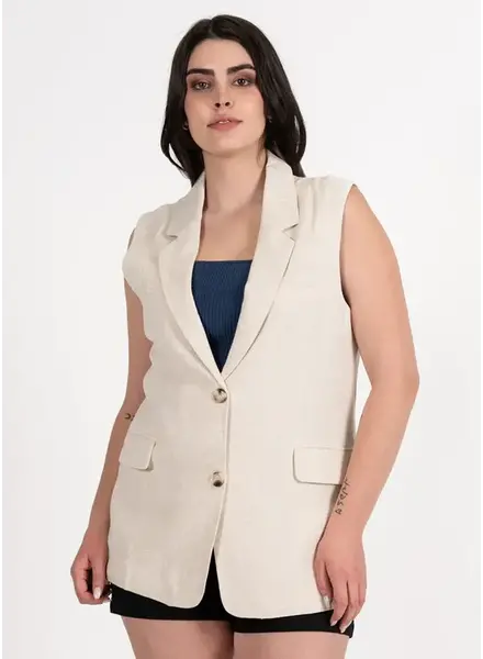 Linen Blend One Button Vest