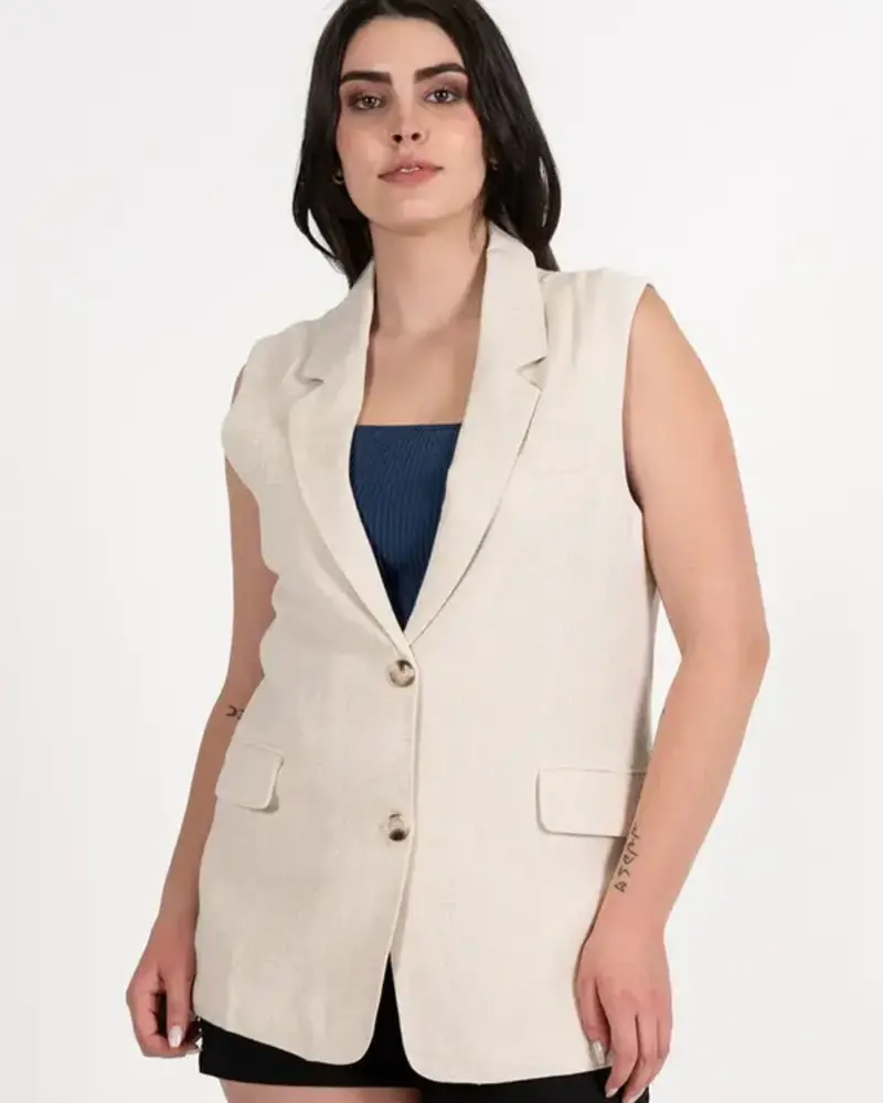 Linen Blend One Button Vest