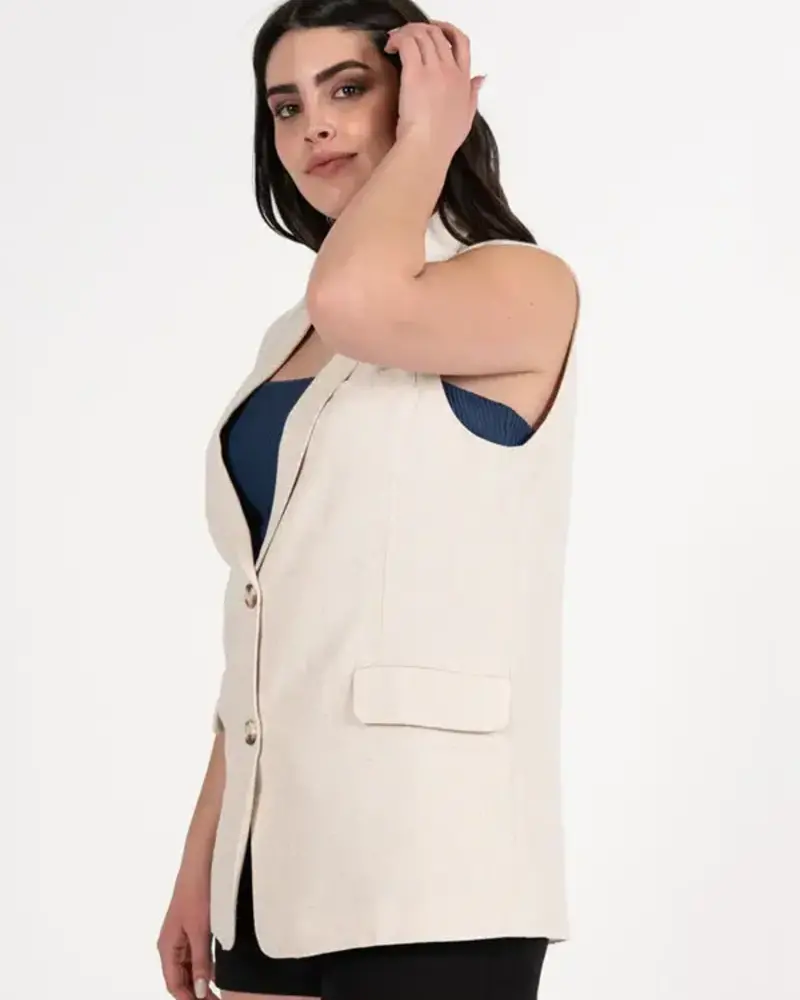 Linen Blend One Button Vest