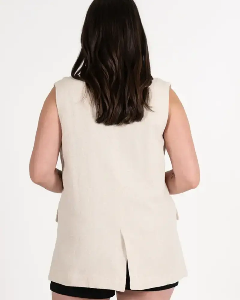 Linen Blend One Button Vest